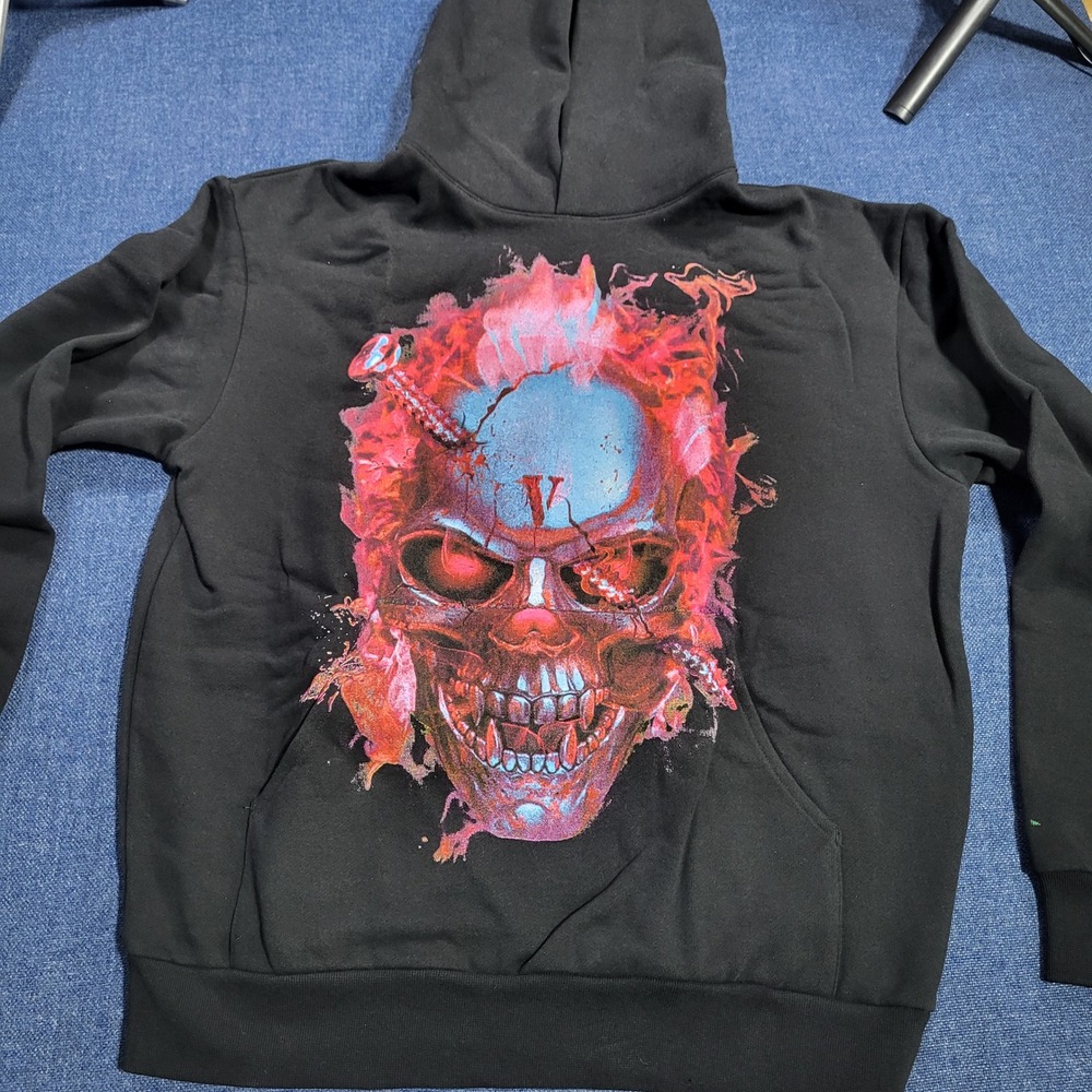Black Men's Graphic Skull Hoodie with Red Accent